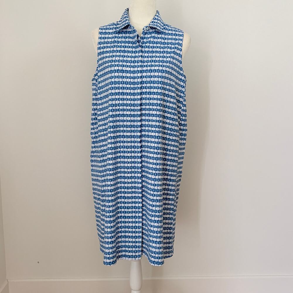 J. McLaughlin Catalina Cloth Sleeveless Button Front Shirt Dress Blue White